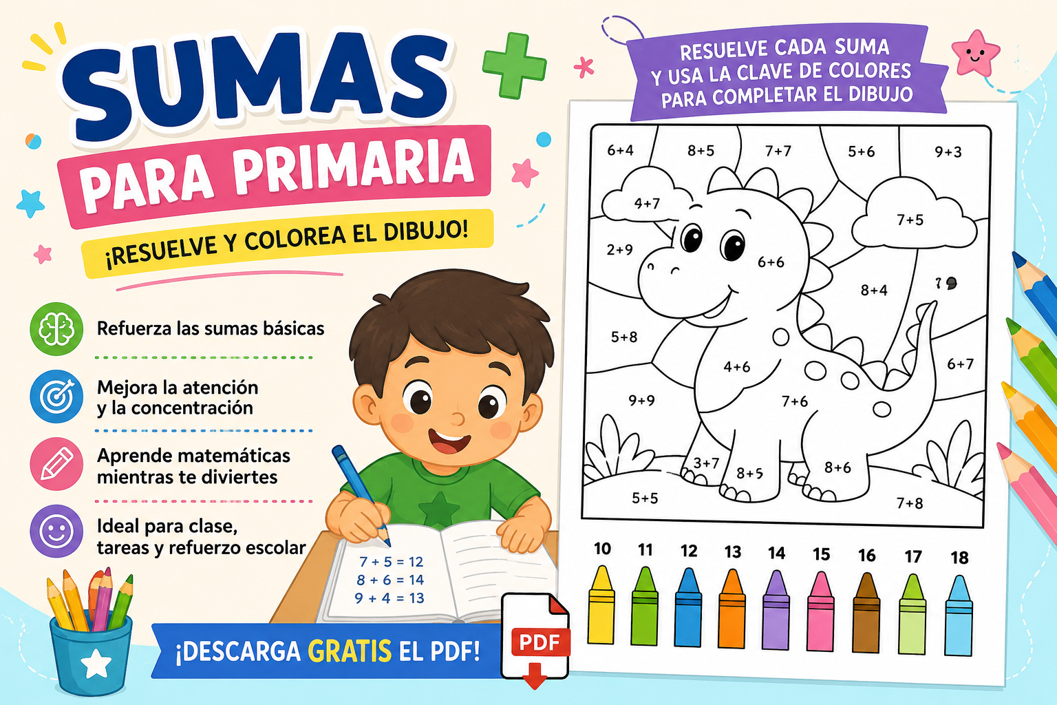 pdf actividades sumas para colorear